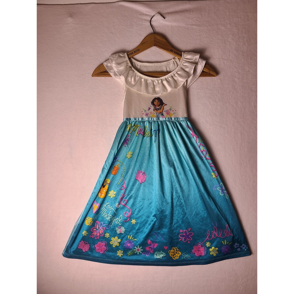 Disney Encanto Nightgown Girls XS 4/5 Blue Mirabel Madrigal Ruffle Dress